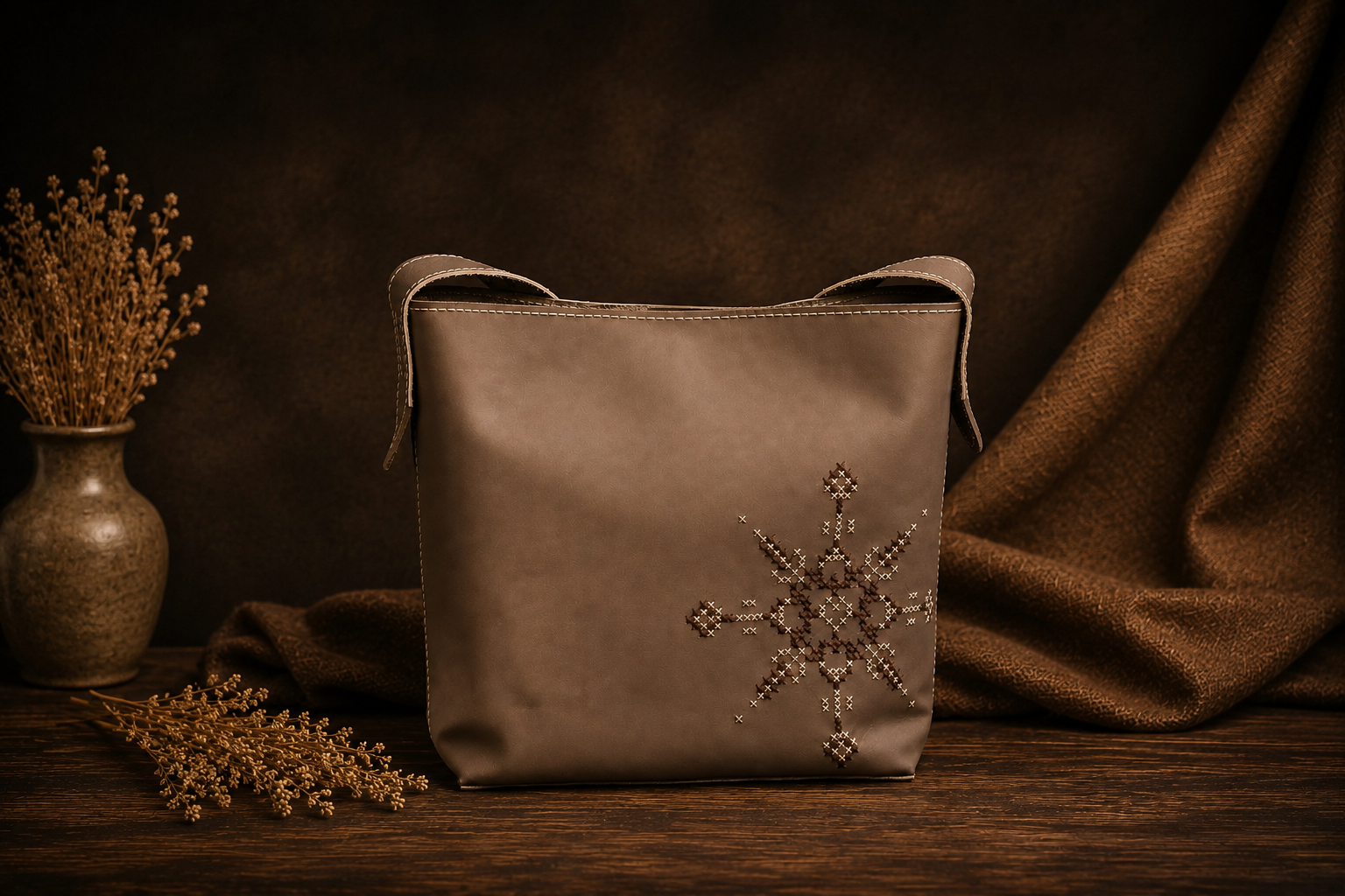 Handcrafted Italian leather bag with Ukrainian embroidery by MIARUNA